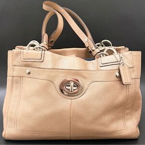 COACH F16531 Penelope Metallic Golden Beige Pebbled Leather Carryall Satchel Bag